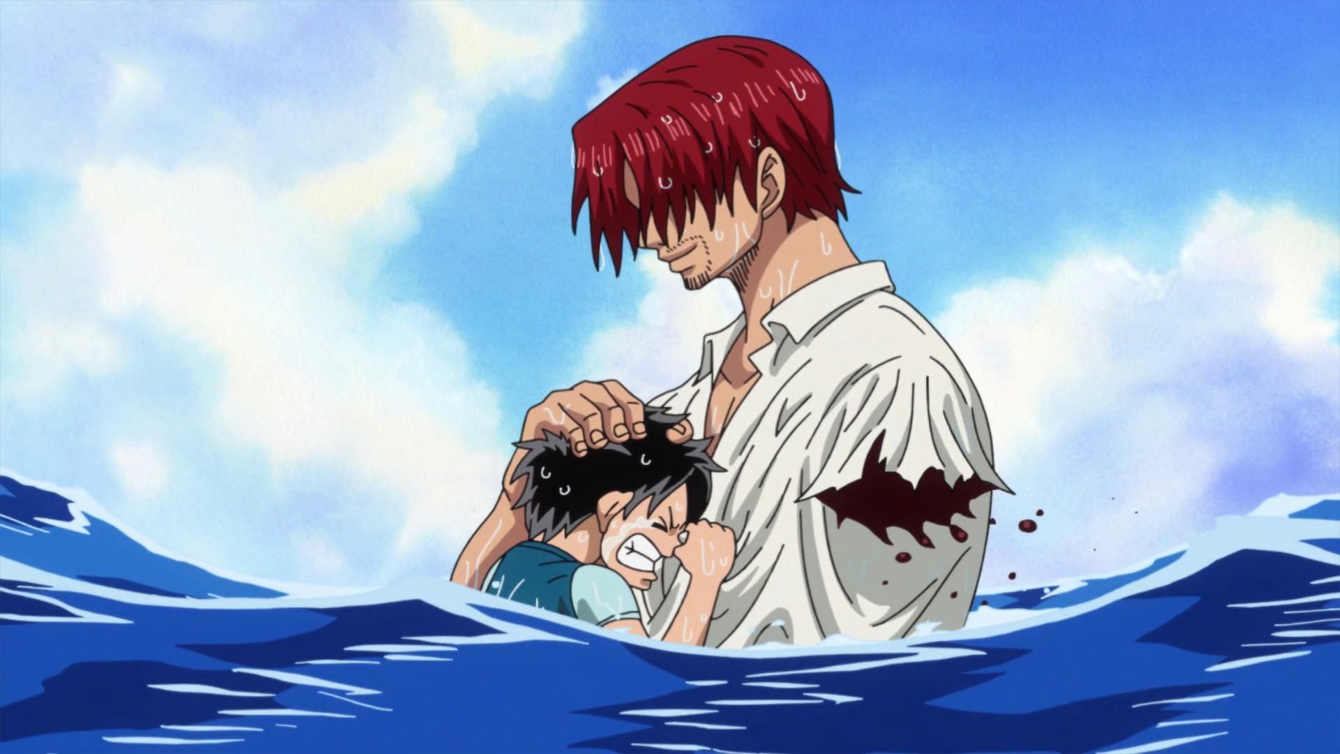 Shanks lost his left arm while saving Luffy from a sea monster (Image via Toei Animation)